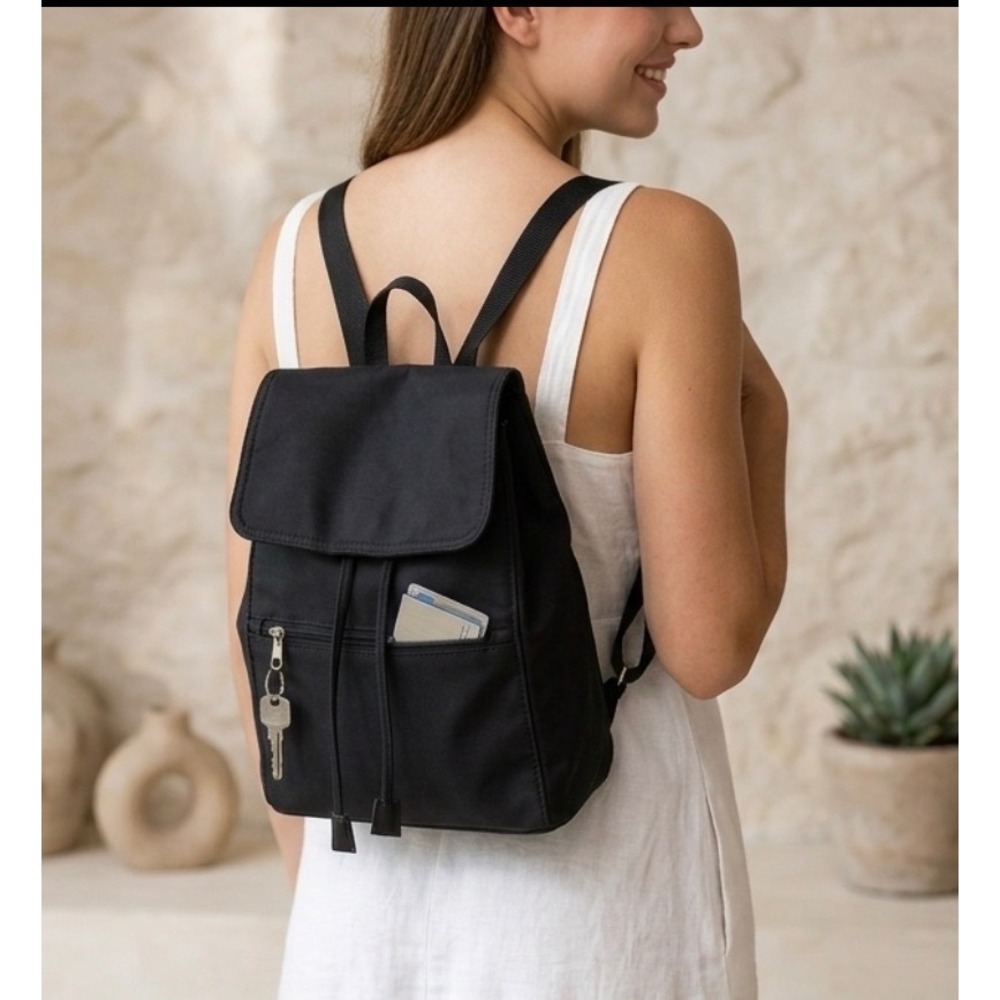 Cherokee Nylon Convertible Backpack Sling Bag Black Small Silver Hardware Solid